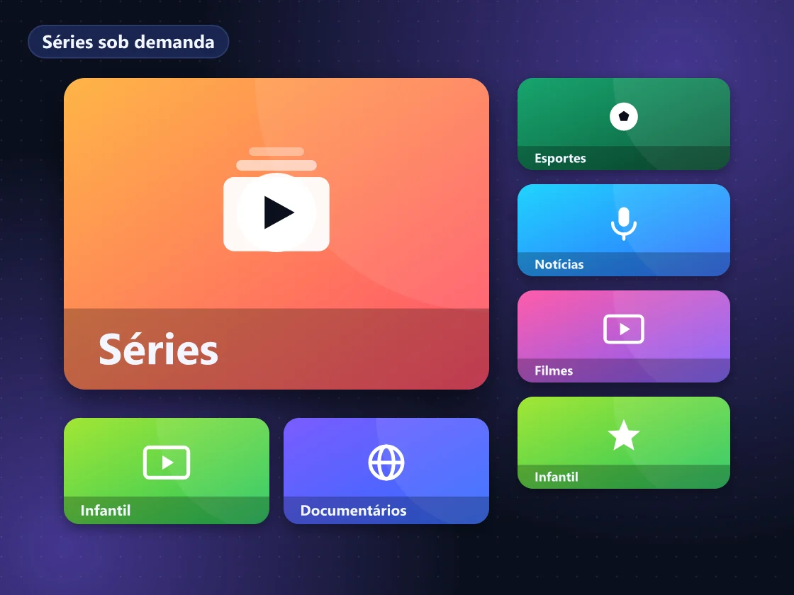 Sofá diante da TV mostrando lista de temporadas e episódios de uma série ilustrativa