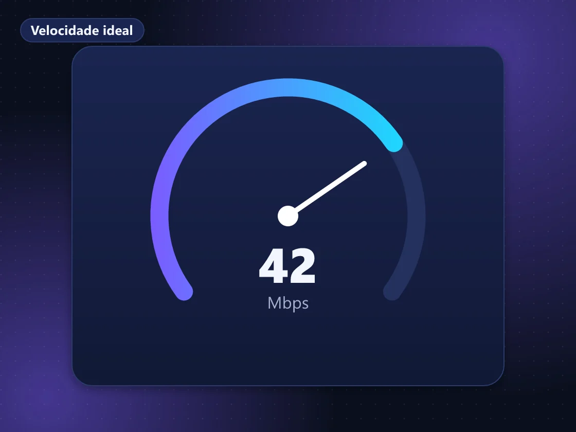 Ilustração de medidor de velocidade de internet ao lado de uma TV exibindo canal ao vivo